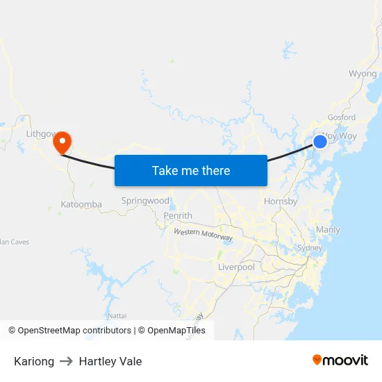 Kariong to Hartley Vale map