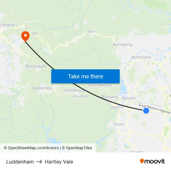 Luddenham to Hartley Vale map