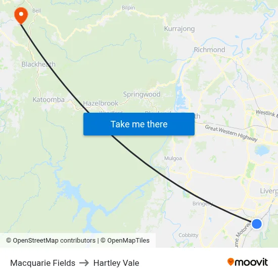 Macquarie Fields to Hartley Vale map