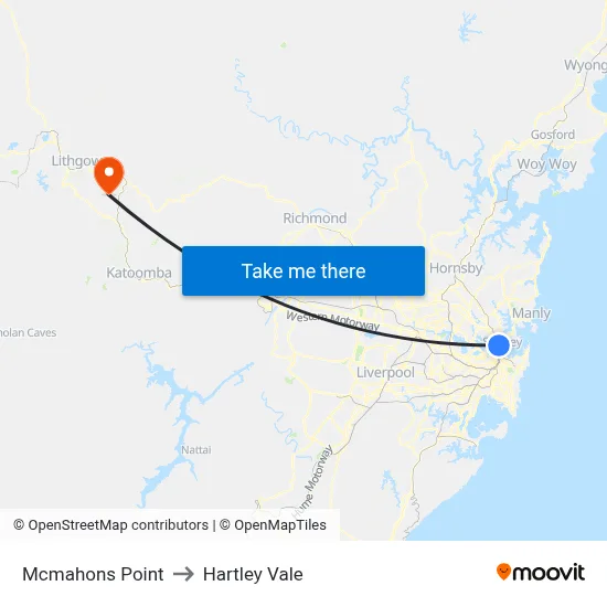 Mcmahons Point to Hartley Vale map