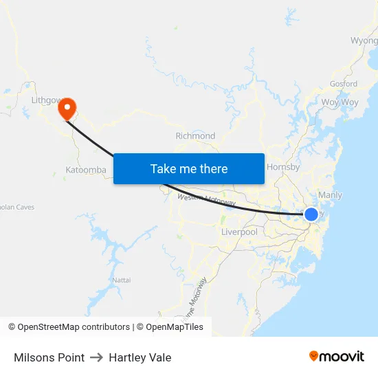 Milsons Point to Hartley Vale map