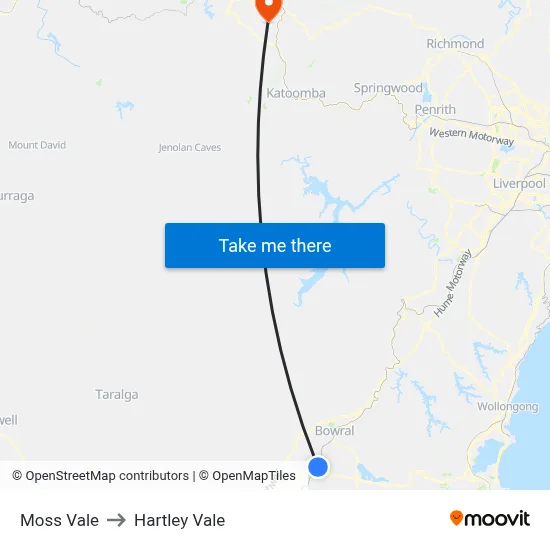 Moss Vale to Hartley Vale map