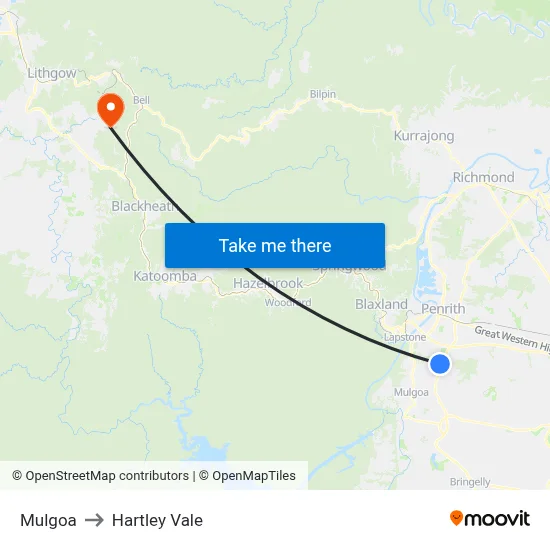 Mulgoa to Hartley Vale map