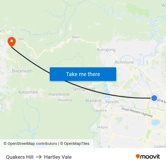 Quakers Hill to Hartley Vale map