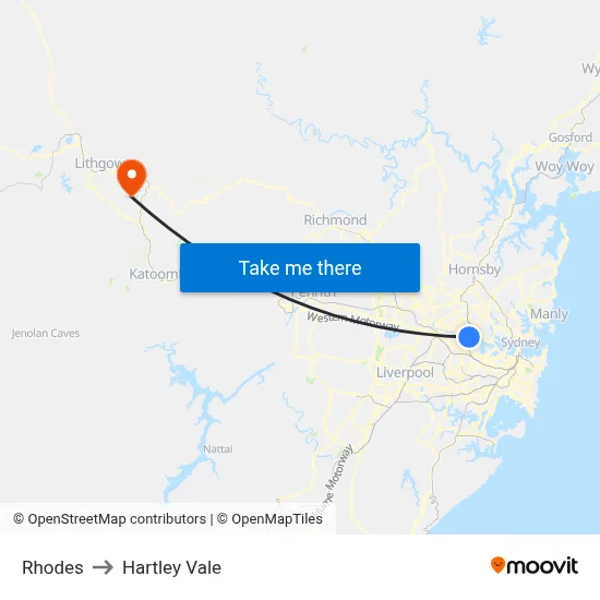 Rhodes to Hartley Vale map