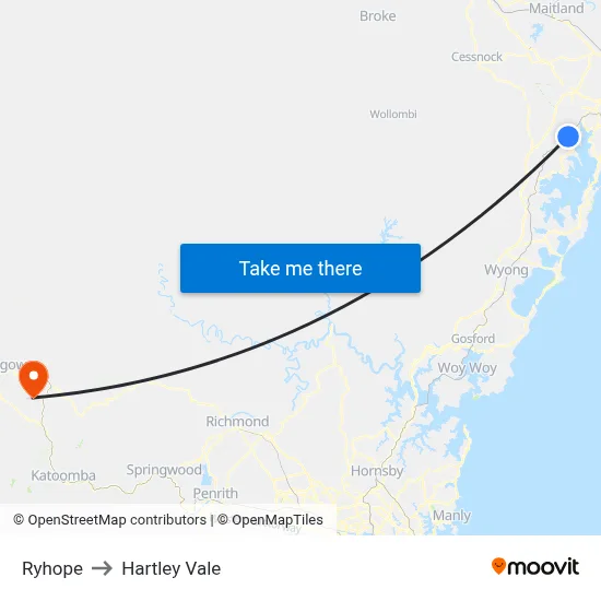 Ryhope to Hartley Vale map