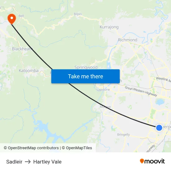 Sadleir to Hartley Vale map