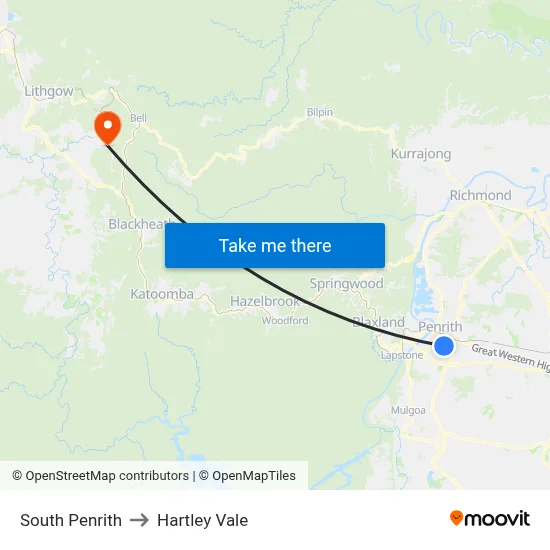 South Penrith to Hartley Vale map