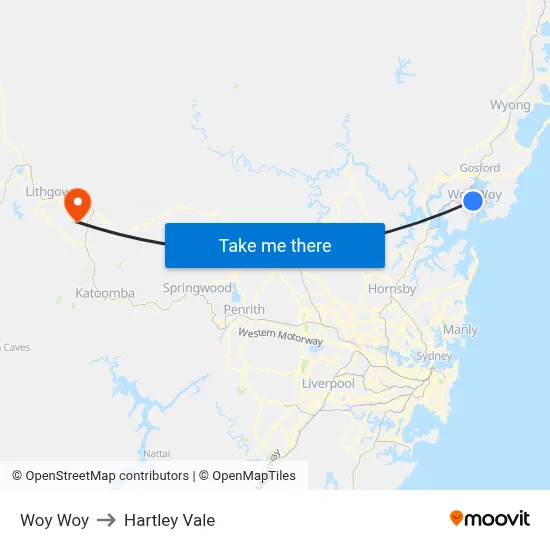 Woy Woy to Hartley Vale map
