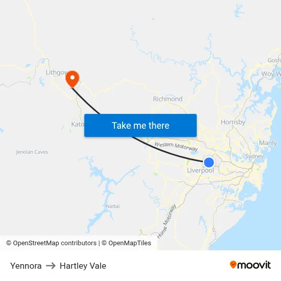 Yennora to Hartley Vale map