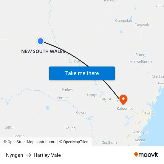 Nyngan to Hartley Vale map