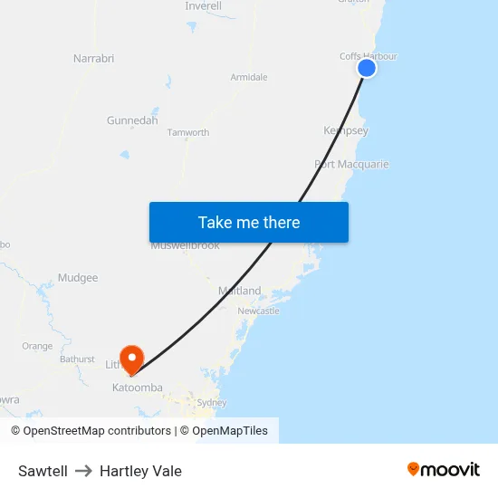 Sawtell to Hartley Vale map
