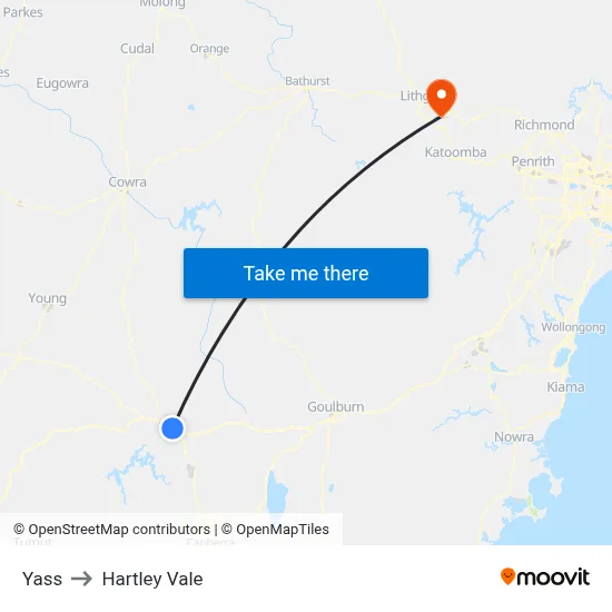 Yass to Hartley Vale map