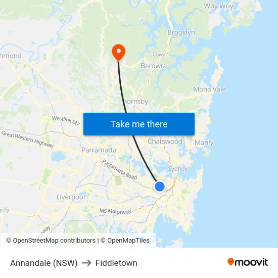 Annandale (NSW) to Fiddletown map