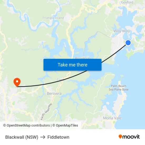 Blackwall (NSW) to Fiddletown map