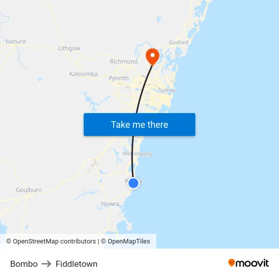 Bombo to Fiddletown map
