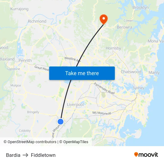 Bardia to Fiddletown map