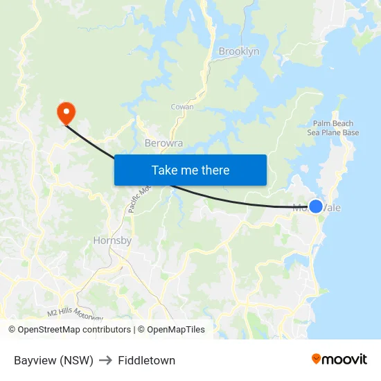 Bayview (NSW) to Fiddletown map
