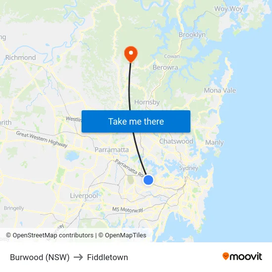 Burwood (NSW) to Fiddletown map