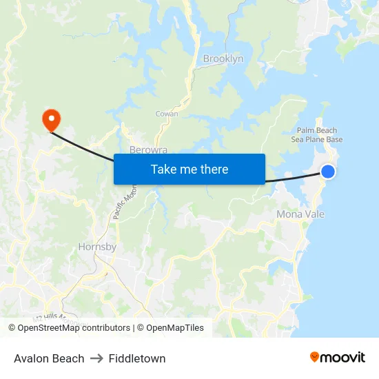 Avalon Beach to Fiddletown map