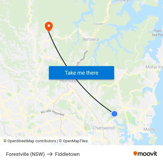 Forestville (NSW) to Fiddletown map