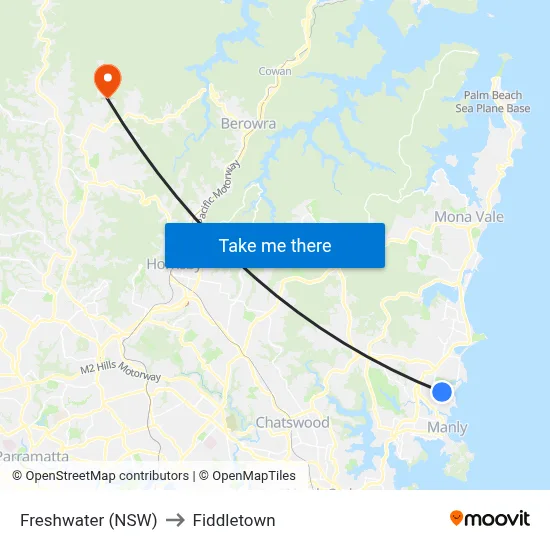 Freshwater (NSW) to Fiddletown map