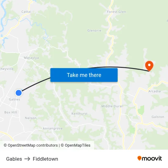 Gables to Fiddletown map