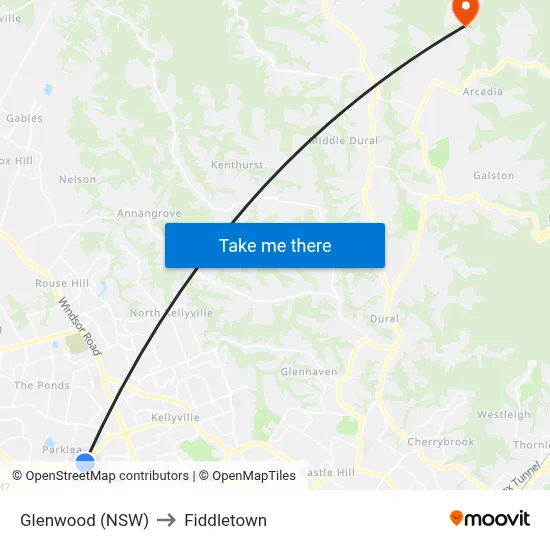 Glenwood (NSW) to Fiddletown map
