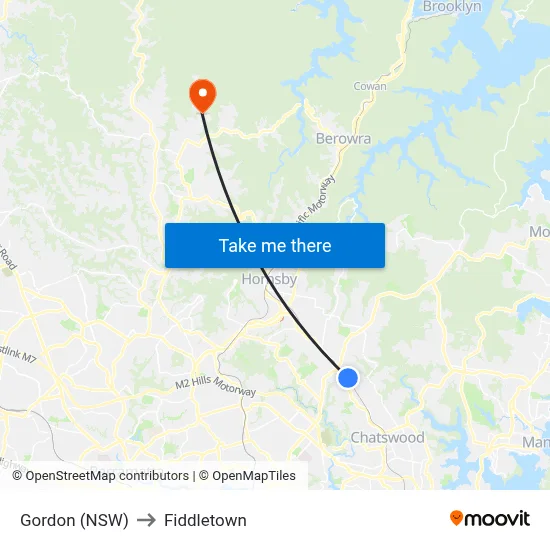 Gordon (NSW) to Fiddletown map