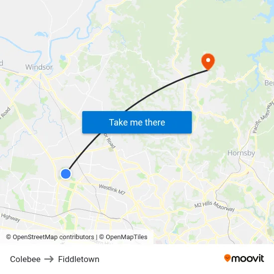 Colebee to Fiddletown map