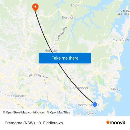Cremorne (NSW) to Fiddletown map