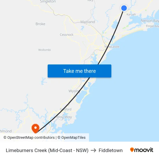 Limeburners Creek (Mid-Coast - NSW) to Fiddletown map
