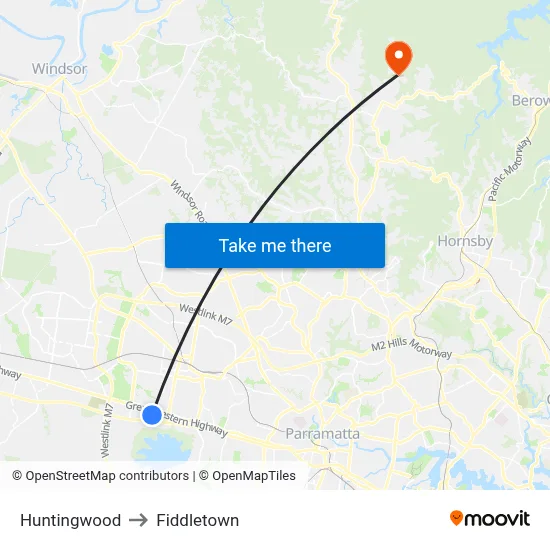 Huntingwood to Fiddletown map