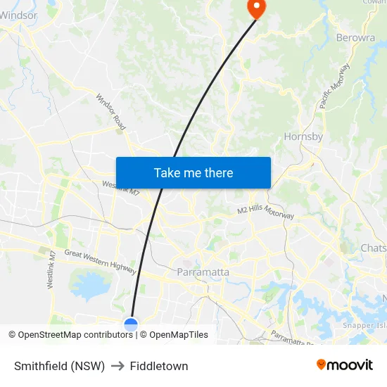 Smithfield (NSW) to Fiddletown map