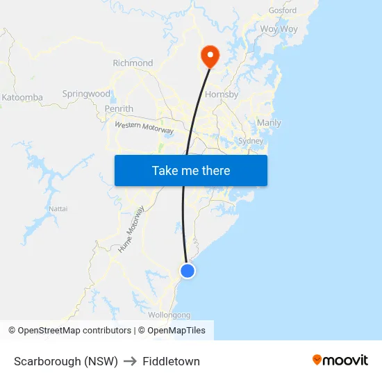 Scarborough (NSW) to Fiddletown map