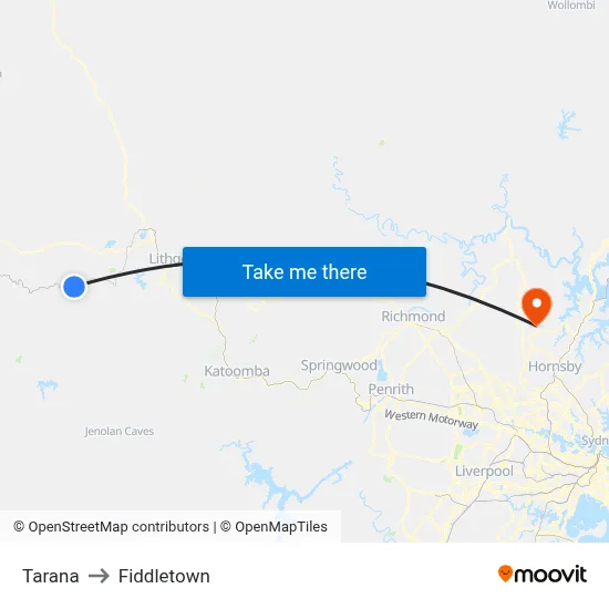 Tarana to Fiddletown map