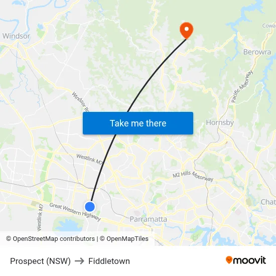 Prospect (NSW) to Fiddletown map