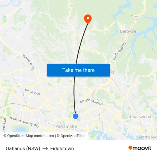 Oatlands (NSW) to Fiddletown map