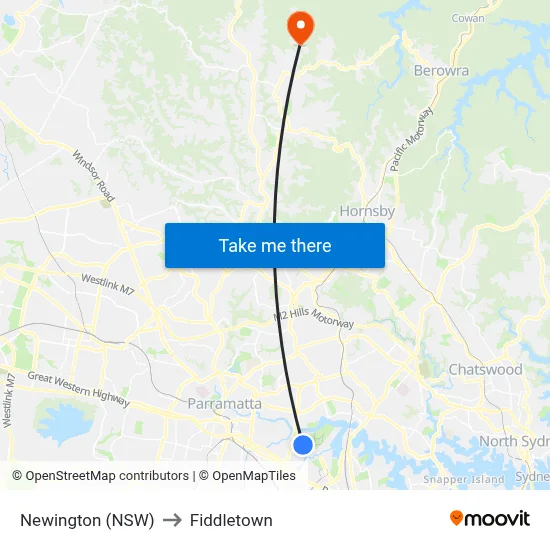 Newington (NSW) to Fiddletown map