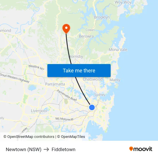 Newtown (NSW) to Fiddletown map