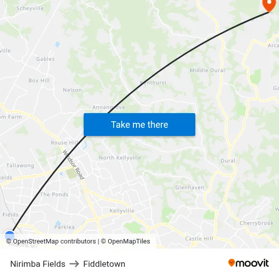 Nirimba Fields to Fiddletown map