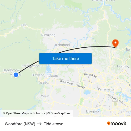 Woodford (NSW) to Fiddletown map