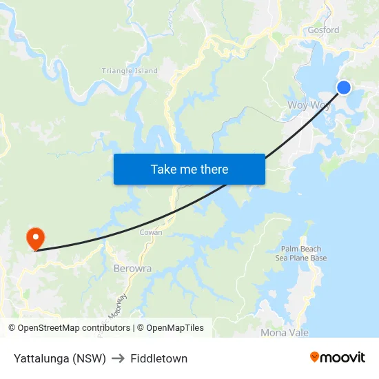 Yattalunga (NSW) to Fiddletown map