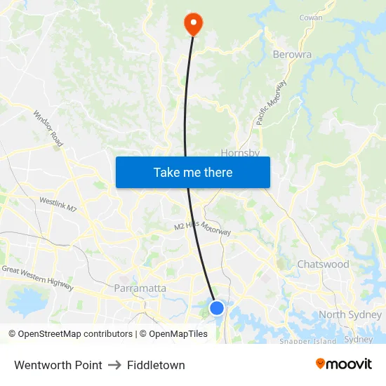 Wentworth Point to Fiddletown map