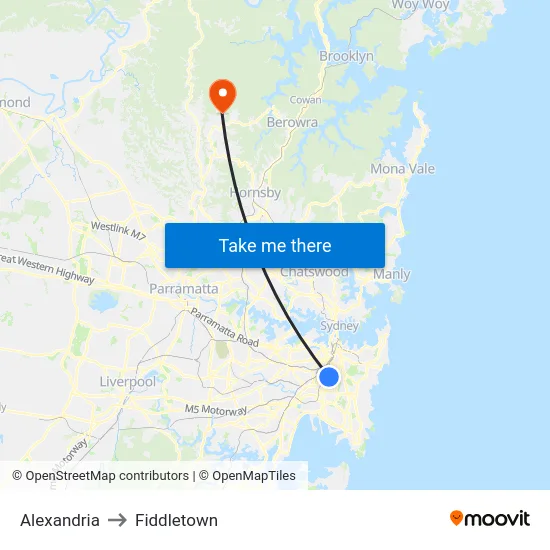 Alexandria to Fiddletown map