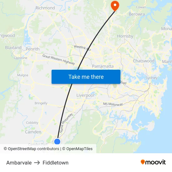 Ambarvale to Fiddletown map