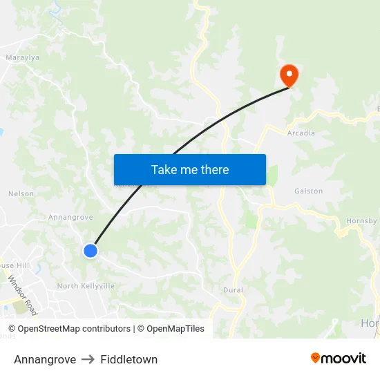 Annangrove to Fiddletown map