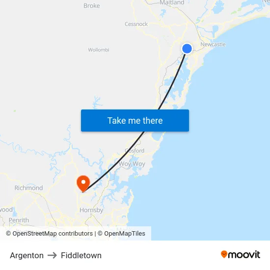 Argenton to Fiddletown map
