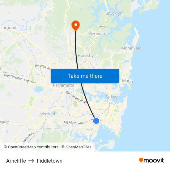 Arncliffe to Fiddletown map