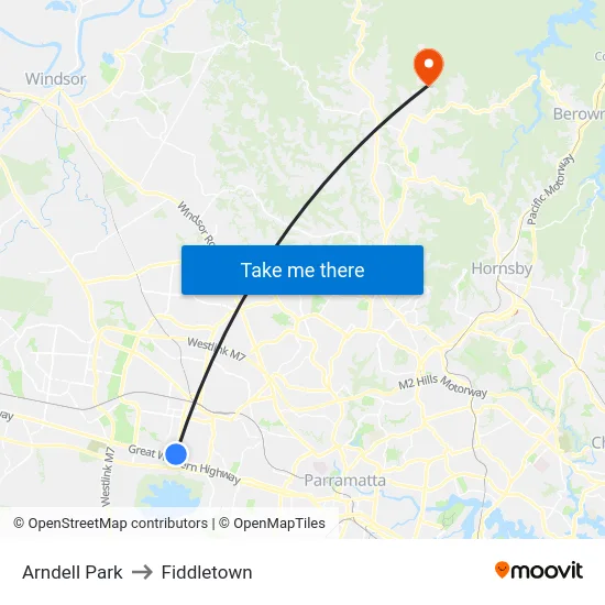 Arndell Park to Fiddletown map